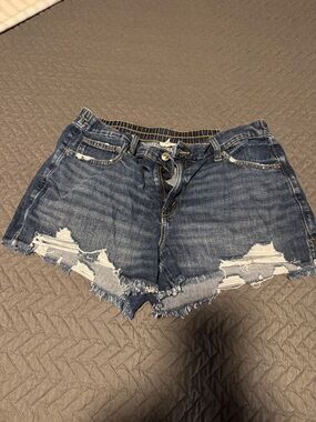 aerie Distressed Dark Blue Denim Shorts